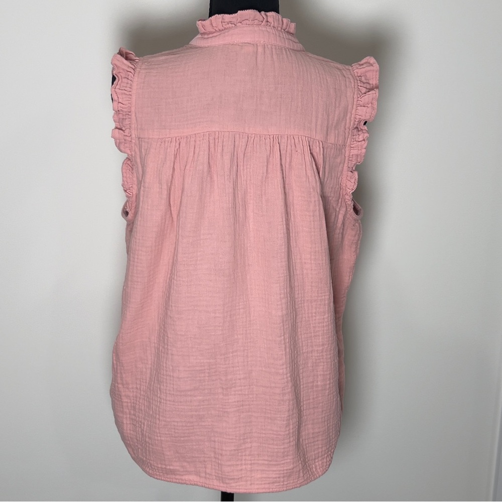 J. Crew Light Pink Ruffle Sleeveless Button Soft Cotton Blouse Medium Women’s - Picture 8 of 16